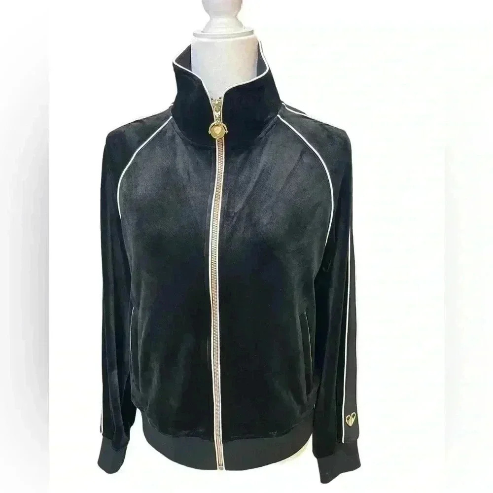 Moose Knuckles x Jennifer Meyer Black Velour Track Bomber Jacket size XS